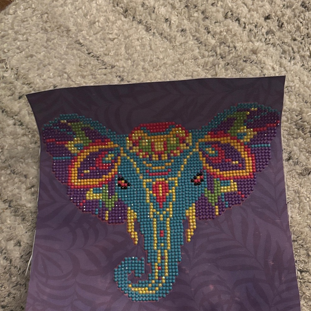 Completed Diamond Colorful Beaded Elephant Art